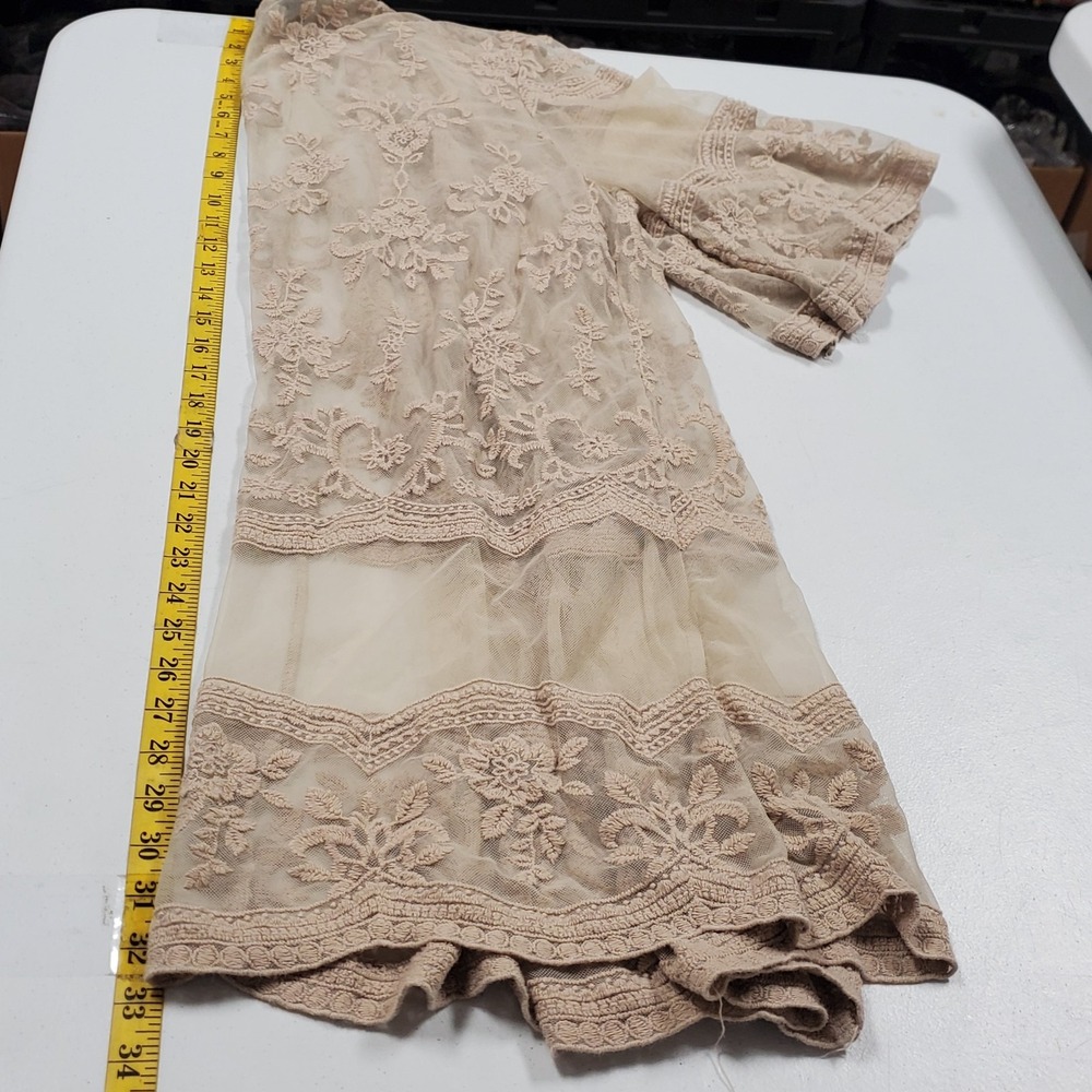 Miss Chevious Womens Open Front Lace Kimono Top Size L/XL Beige Y2K Flare Sleeve - Picture 7 of 9